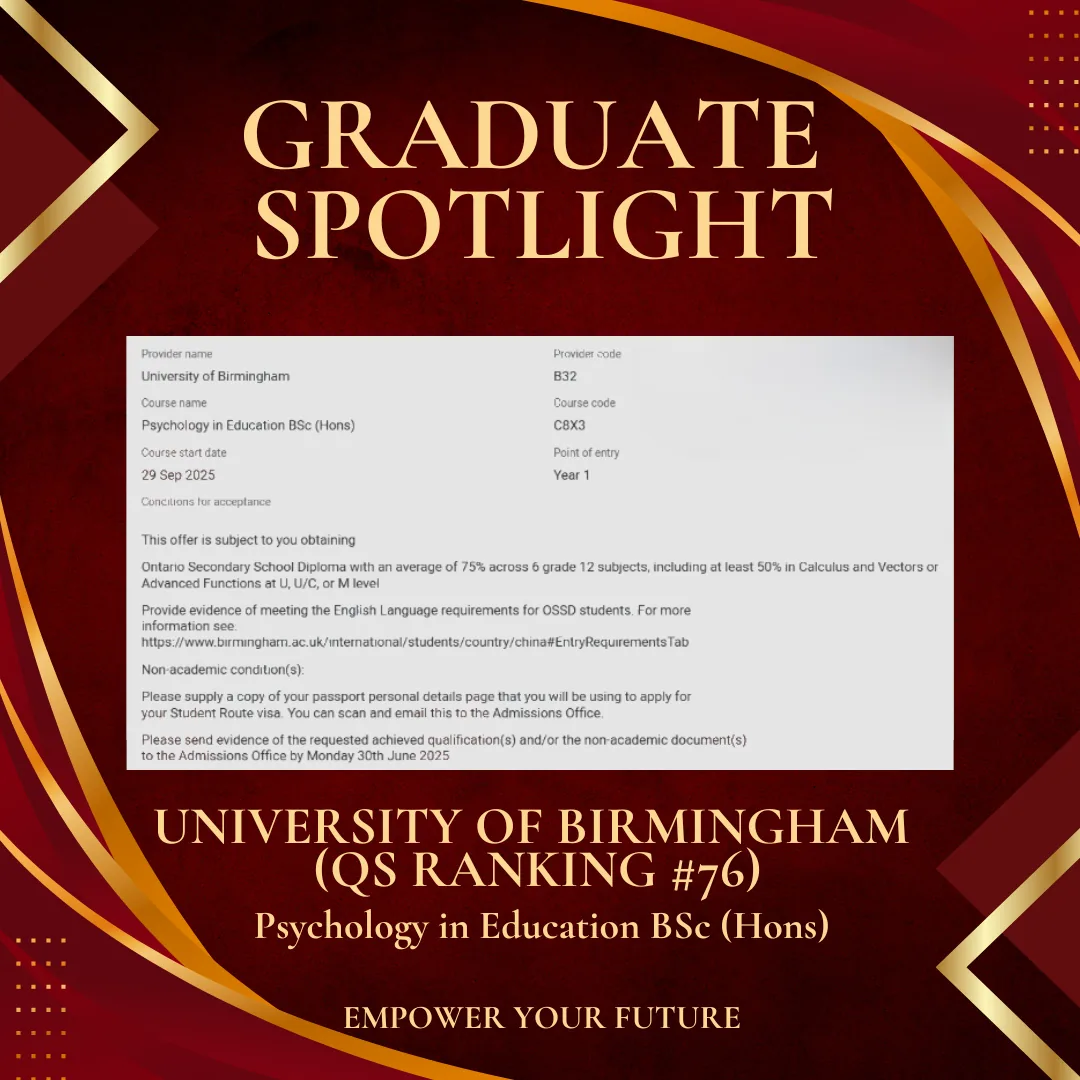University of Birmingham — Psychology in Education BSc (Hons) offer of admission